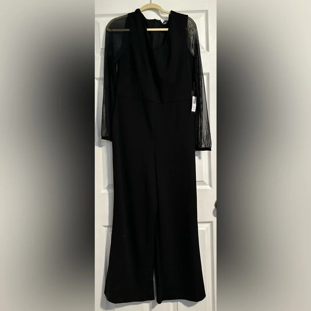 Women's bebe V-Neck Jumpsuit With Powermesh Sleeve Size L - Picture 5 of 6